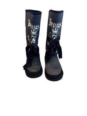 JUICY COUTURE grey and black soft sided boots with ties Size 8 EUC
